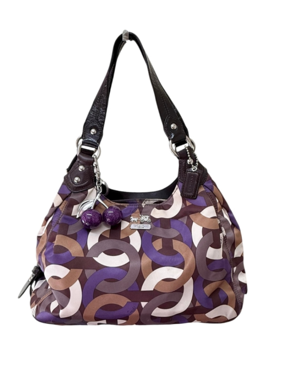 Coach Madison Maggie Op Art Shoulder Bag One Size Purple Brown Patterned